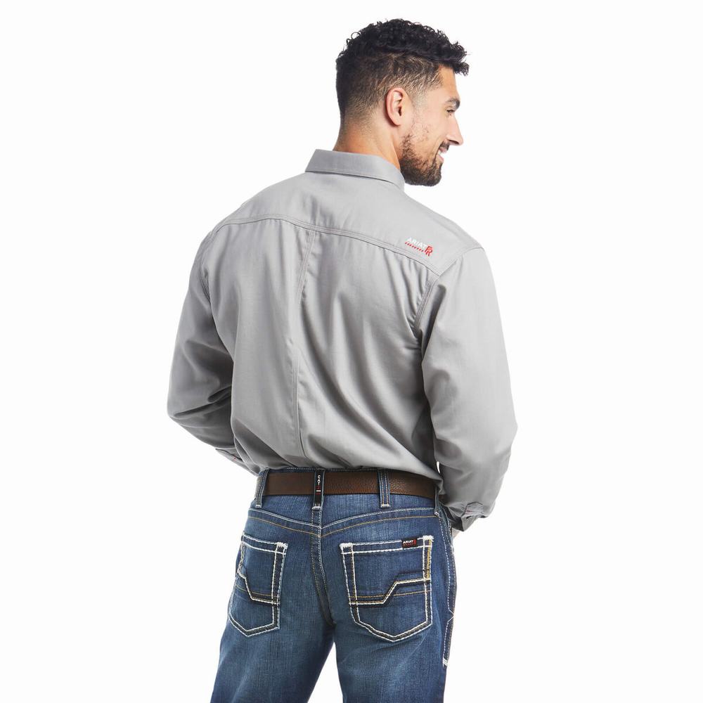 Silver Men's Ariat FR Solid Shirts | 4078-LVTSR