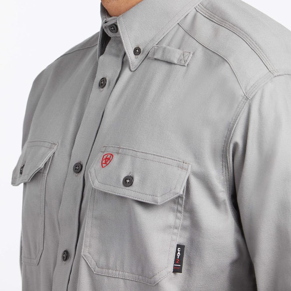 Silver Men's Ariat FR Solid Shirts | 4078-LVTSR