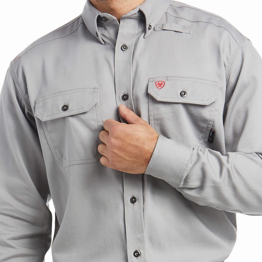 Silver Men's Ariat FR Solid Shirts | 4078-LVTSR