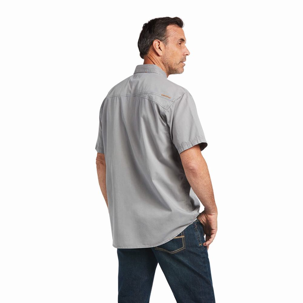 Silver Men's Ariat Rebar Washed Twill Short Sleeve | 3876-RXGPW