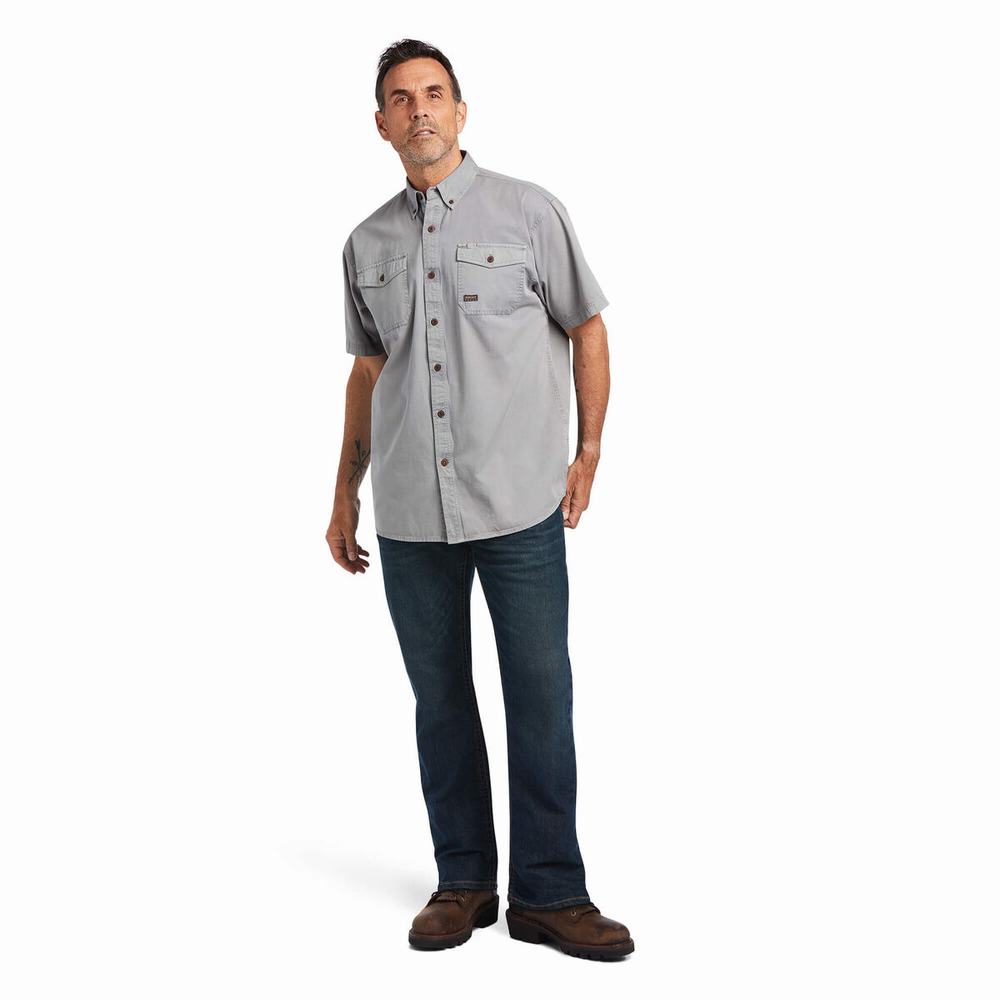 Silver Men's Ariat Rebar Washed Twill Short Sleeve | 3876-RXGPW