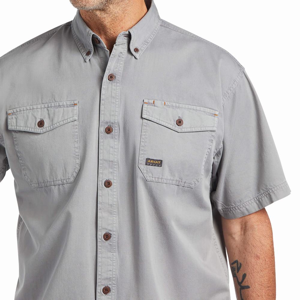 Silver Men's Ariat Rebar Washed Twill Short Sleeve | 3876-RXGPW