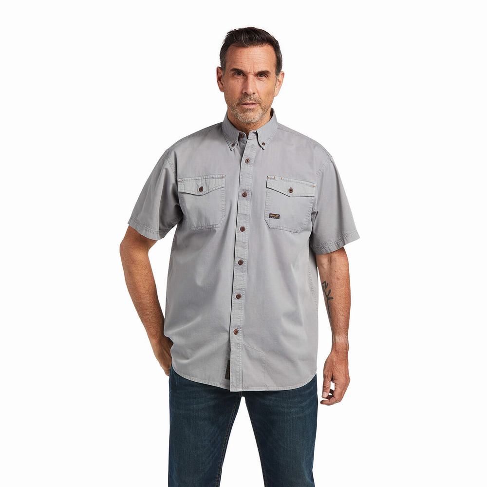 Silver Men\'s Ariat Rebar Washed Twill Short Sleeve | 3876-RXGPW