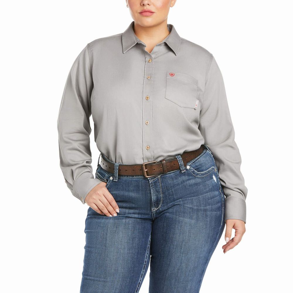 Silver Women's Ariat FR Basic Shirts | 3514-JDEXK