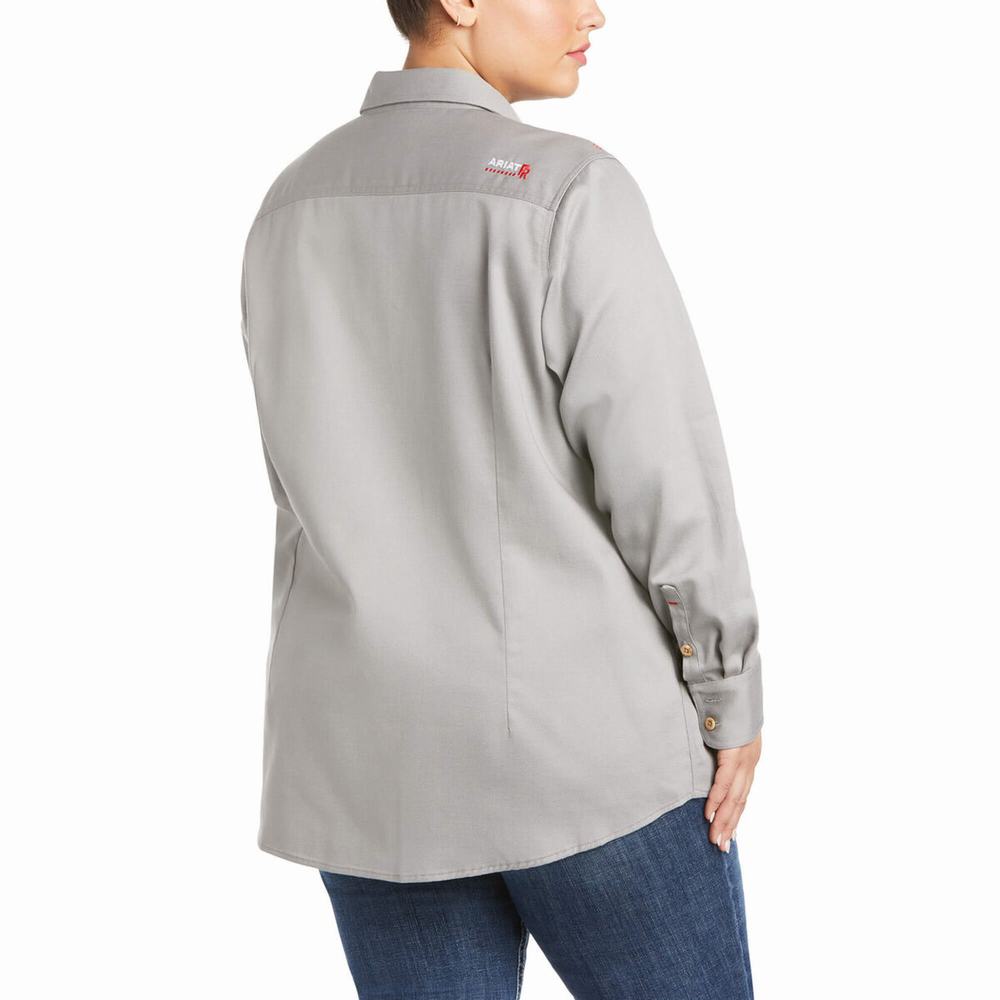 Silver Women's Ariat FR Basic Shirts | 3514-JDEXK