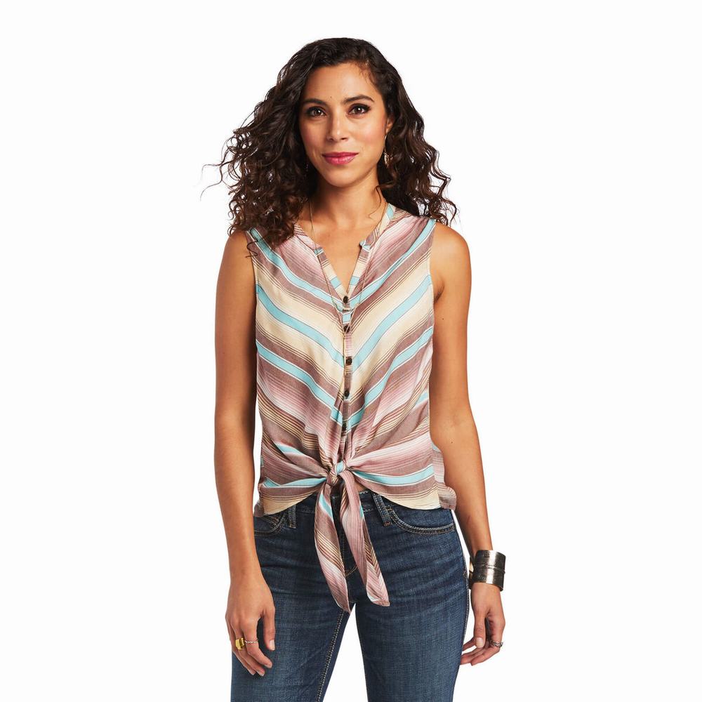 Stripes Women\'s Ariat Baja Tops | 7934-PLWQC