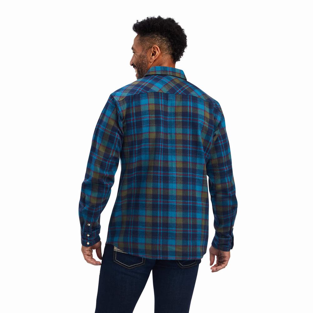 Turquoise Men's Ariat Halstead Retro Fit Shirts | 5198-ZVXSE