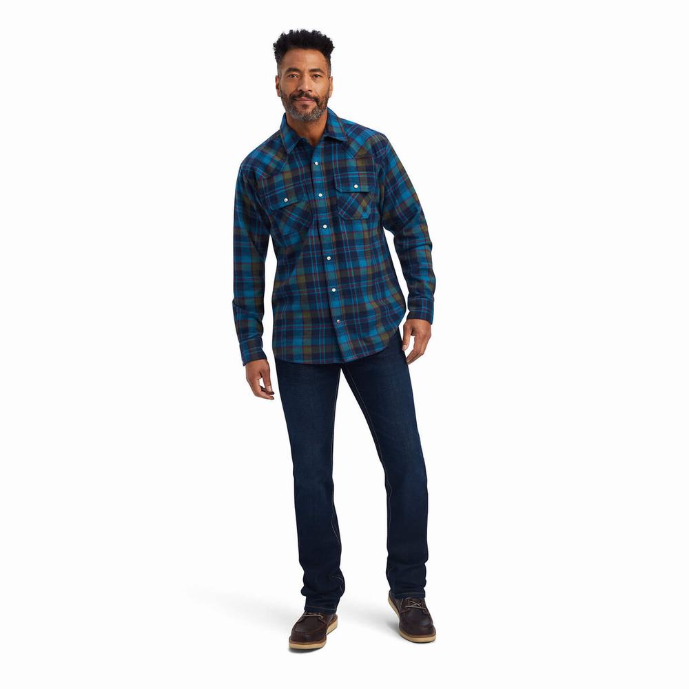 Turquoise Men's Ariat Halstead Retro Fit Shirts | 5198-ZVXSE