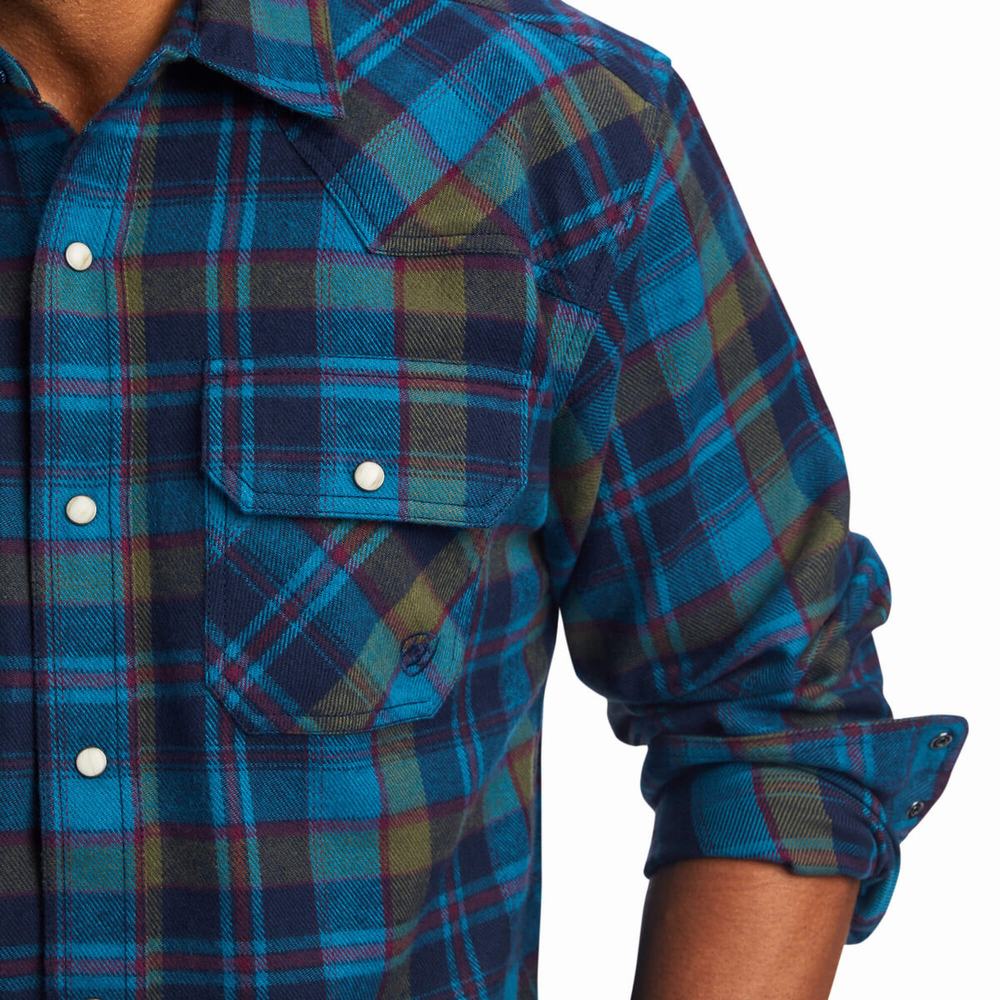 Turquoise Men's Ariat Halstead Retro Fit Shirts | 5198-ZVXSE