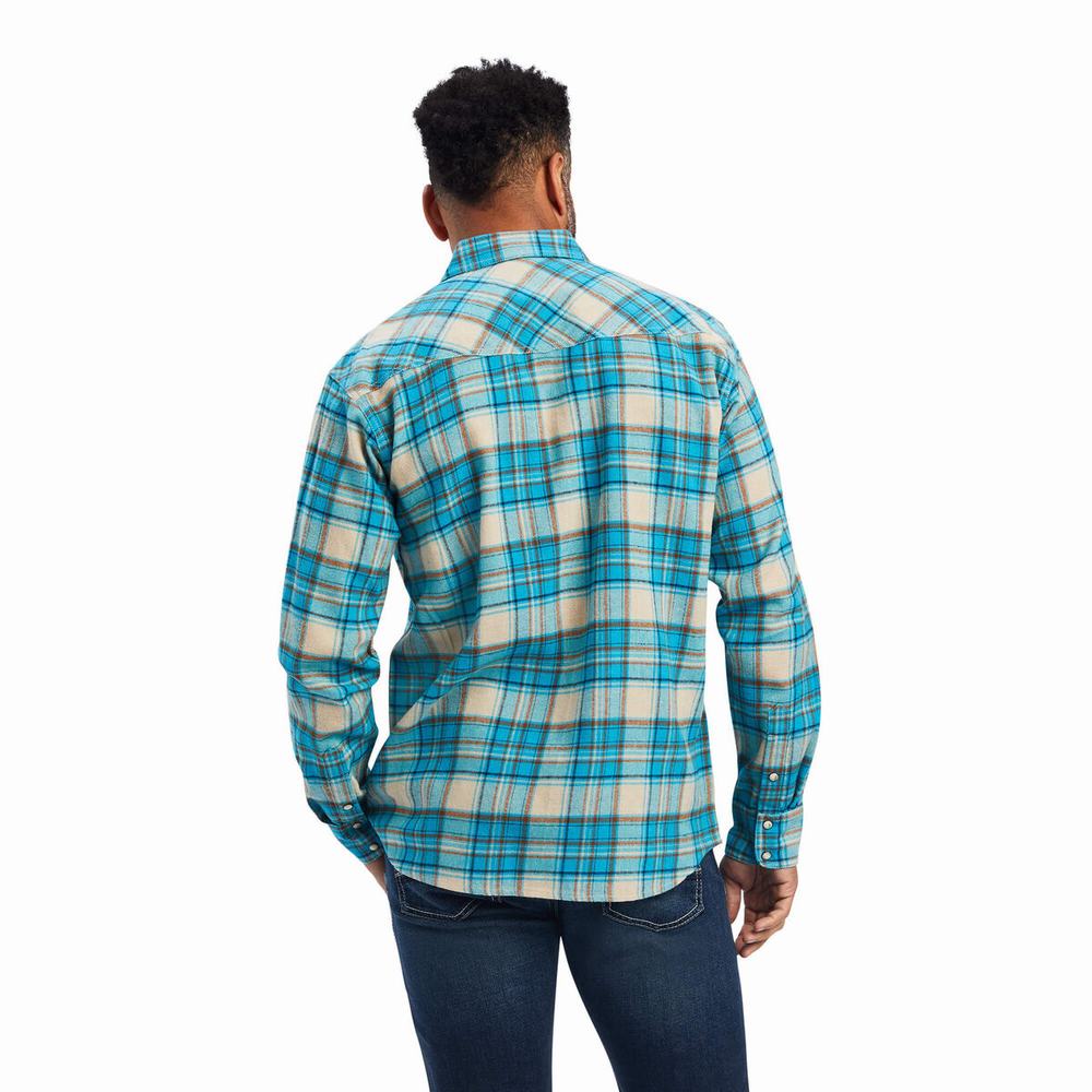 Turquoise Men's Ariat Handley Retro Fit Shirts | 9801-CFYKB