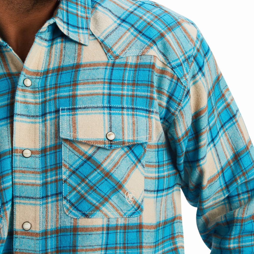 Turquoise Men's Ariat Handley Retro Fit Shirts | 9801-CFYKB