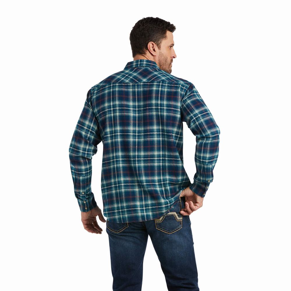 Turquoise Men's Ariat Hastings Retro Fit Shirts | 6925-PHLJV