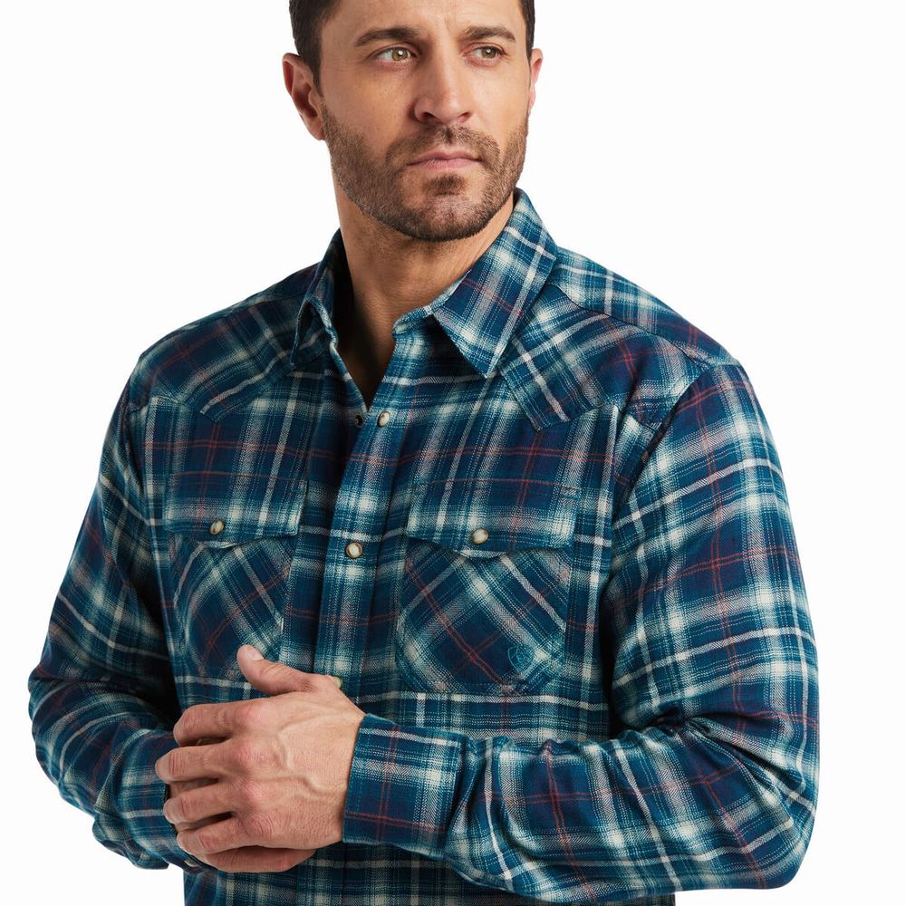 Turquoise Men's Ariat Hastings Retro Fit Shirts | 6925-PHLJV