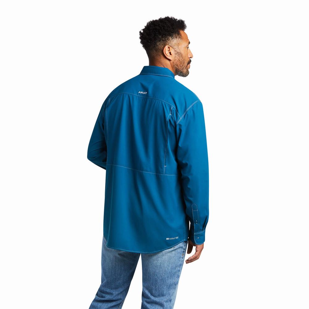 Turquoise Men's Ariat VentTEK Outbound Classic Fit Shirts | 0849-QGVUN