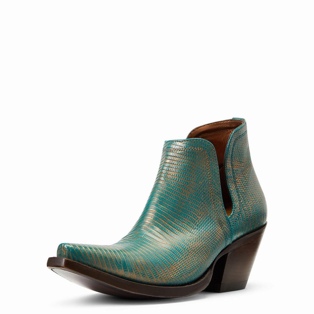 Turquoise Metal Women\'s Ariat Dixon Lizard Booties | 7159-LGVTS