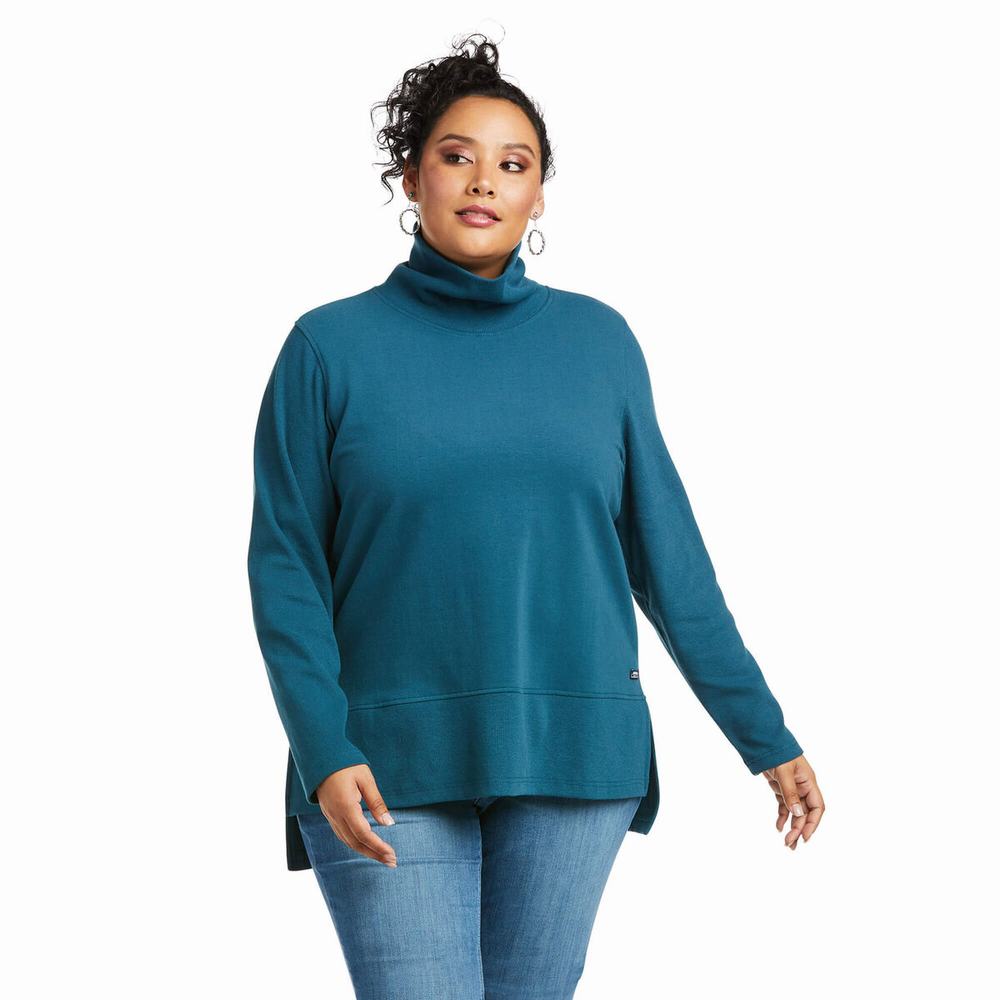 Turquoise Women's Ariat REAL Funnel Sweaters | 5342-JMSON