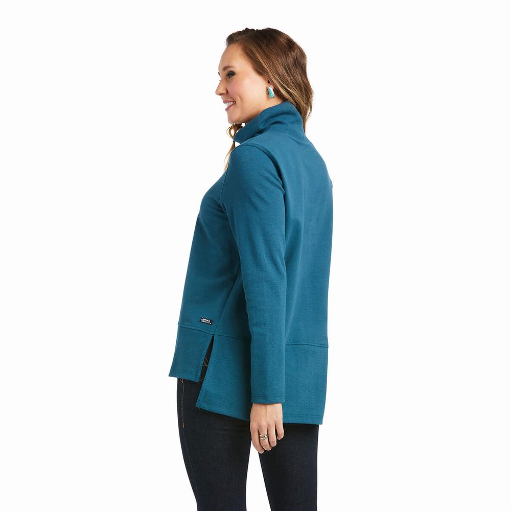 Turquoise Women's Ariat REAL Funnel Sweaters | 5342-JMSON