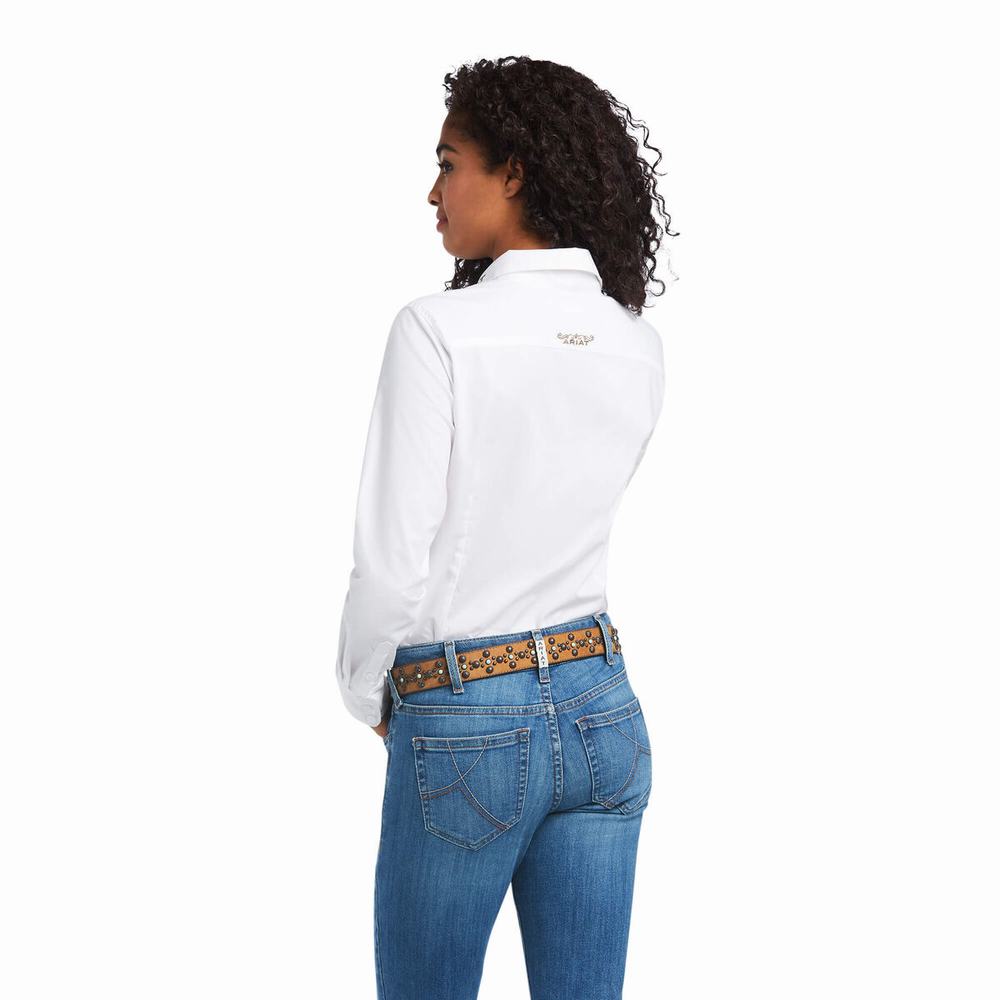 White Leopard Women's Ariat Team Kirby Stretch Tops | 7420-GDOYX