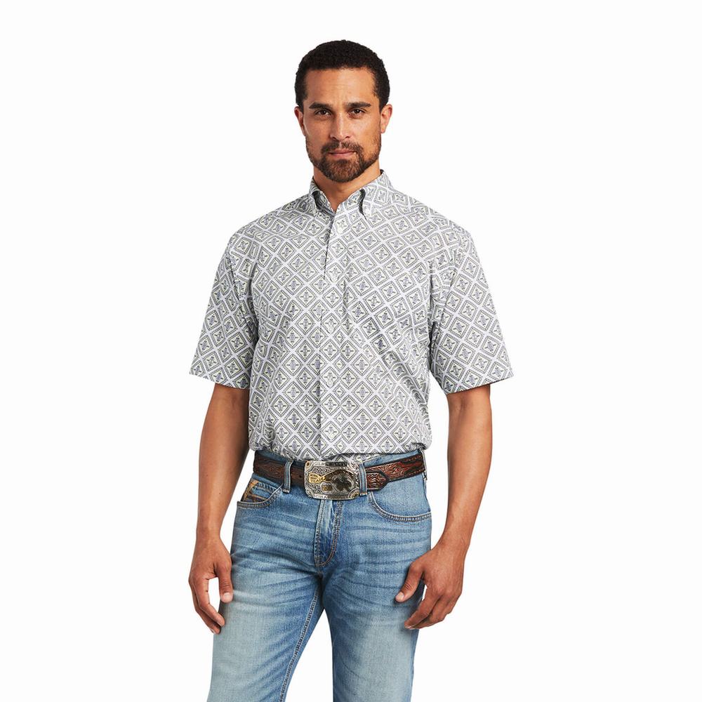 White Men\'s Ariat Baylor Classic Fit Shirts | 6439-VJPWE