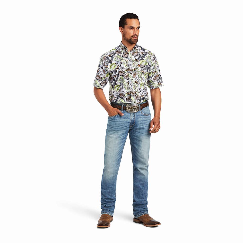 White Men's Ariat Blaine Classic Fit Shirts | 0568-WIRKV