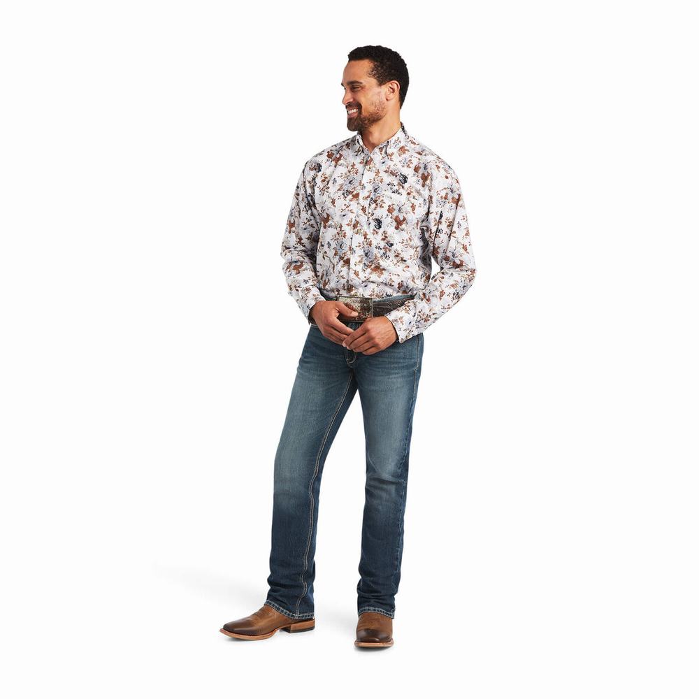 White Men's Ariat Bryant Classic Fit Shirts | 9814-DYJRE