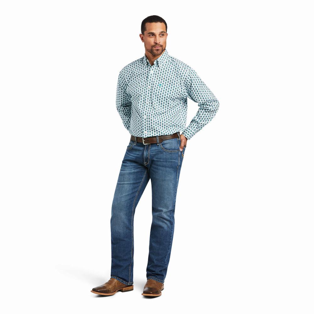 White Men's Ariat Derek Classic Fit Shirts | 8605-KYUAV