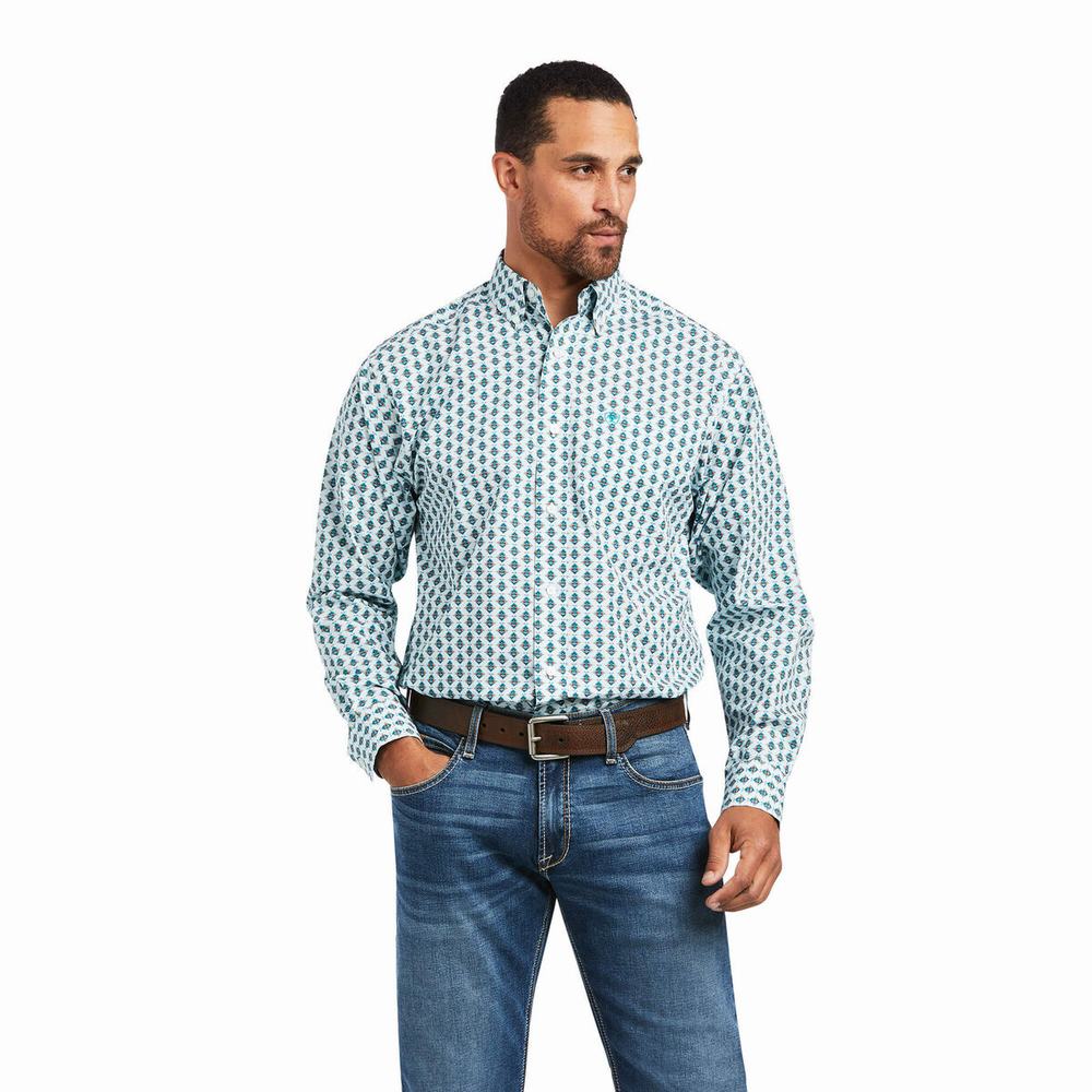 White Men\'s Ariat Derek Classic Fit Shirts | 8605-KYUAV