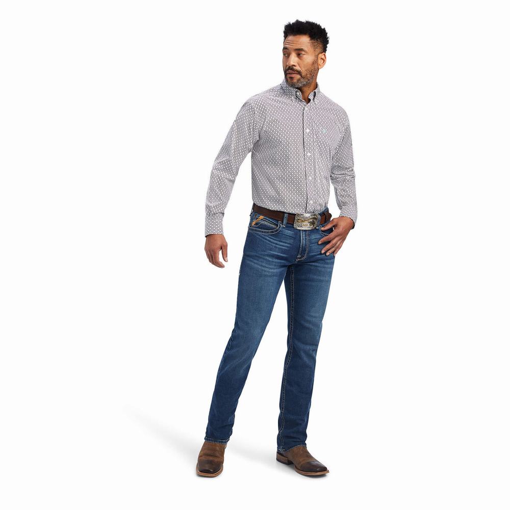 White Men's Ariat Finleigh Classic Fit Shirts | 3492-UENXO