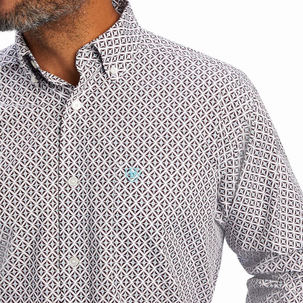 White Men's Ariat Finleigh Classic Fit Shirts | 3492-UENXO