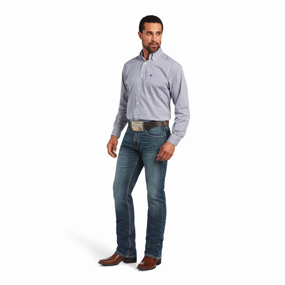 White Men's Ariat Ilan Stretch Classic Fit Shirts | 1950-TFQXG