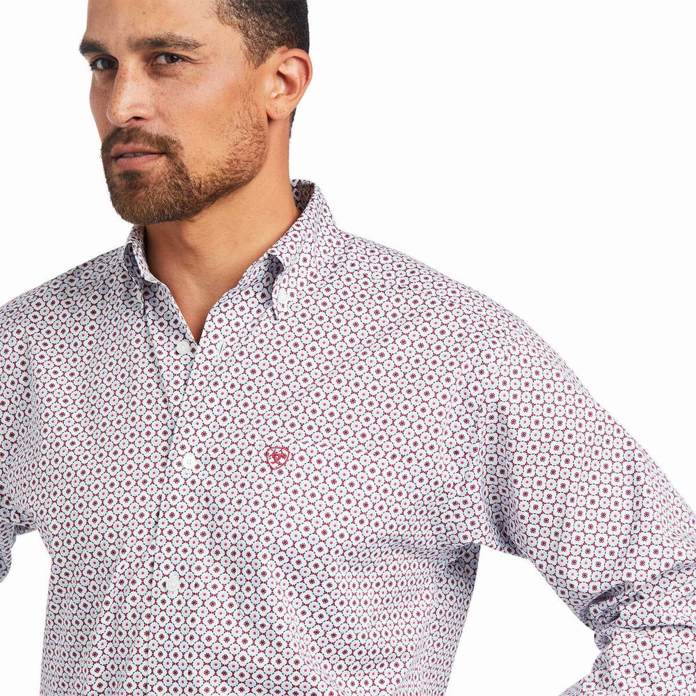 White Men's Ariat Jonathon Stretch Classic Fit Shirts | 2987-YRHVK