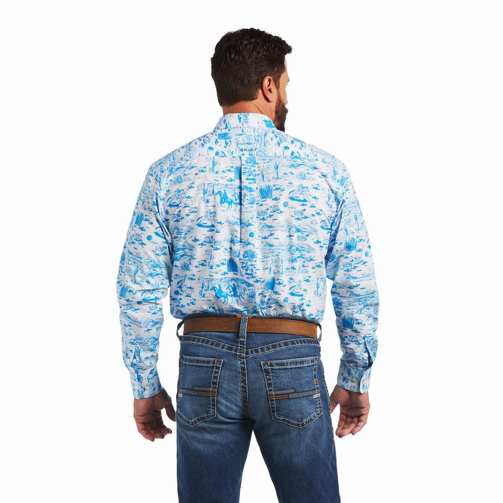 White Men's Ariat Marcus Classic Fit Shirts | 5846-WJEDX