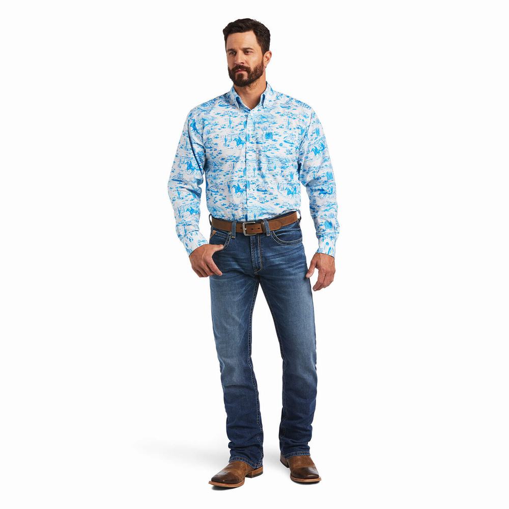 White Men's Ariat Marcus Classic Fit Shirts | 5846-WJEDX