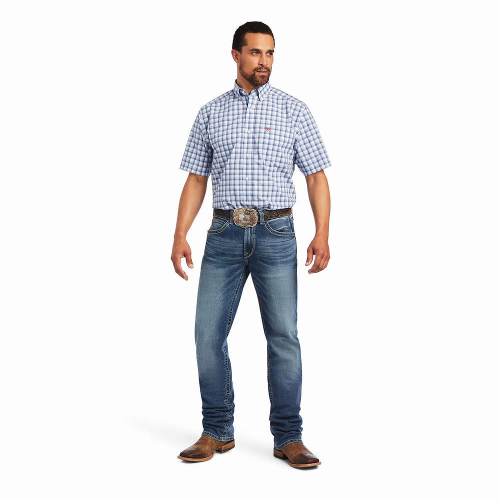 White Men's Ariat Pro Series Fred Classic Fit Shirts | 9381-SFNTO