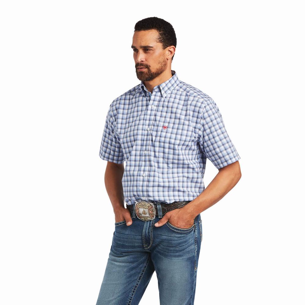 White Men\'s Ariat Pro Series Fred Classic Fit Shirts | 9381-SFNTO