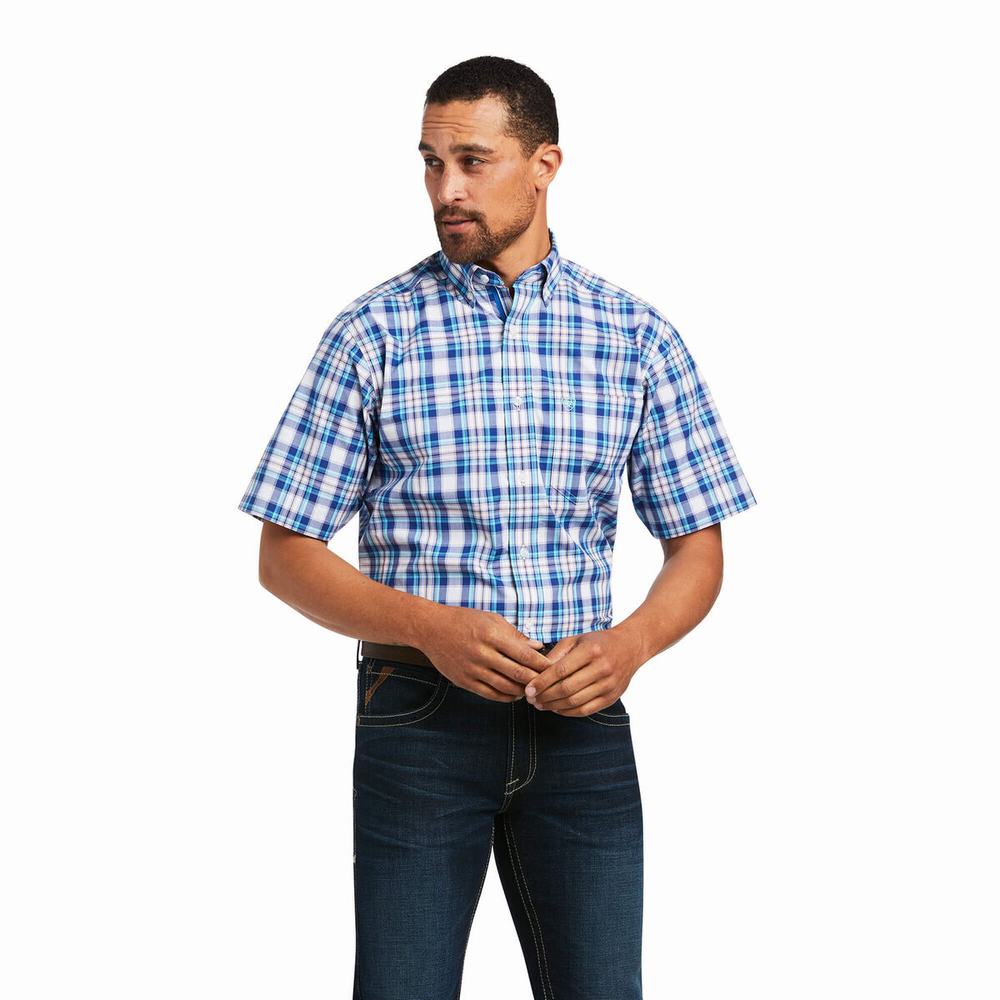 White Men\'s Ariat Pro Series Gregorio Fitted Shirts | 4823-OWQVG