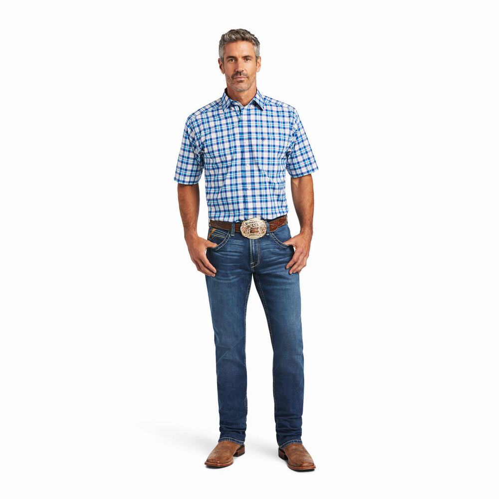 White Men's Ariat Pro Series Isai Stretch Classic Fit Shirts | 5741-PDWCT