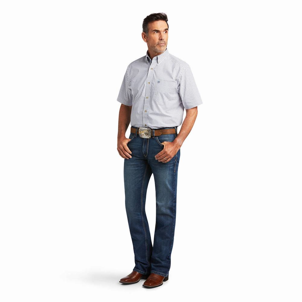 White Men's Ariat Pro Series Taha Stretch Classic Fit Shirts | 7296-NEDQA