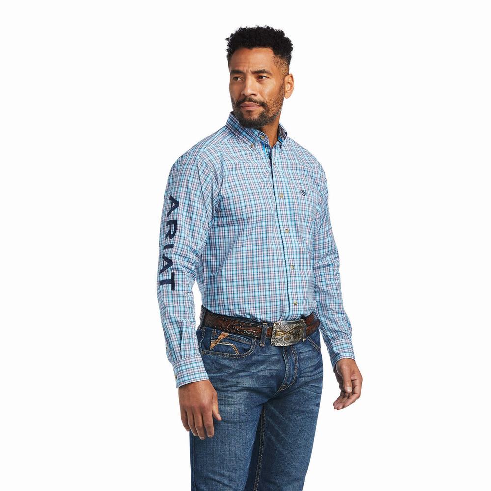 White Men\'s Ariat Pro Series Team Shay Fitted Shirts | 2564-NWMVQ