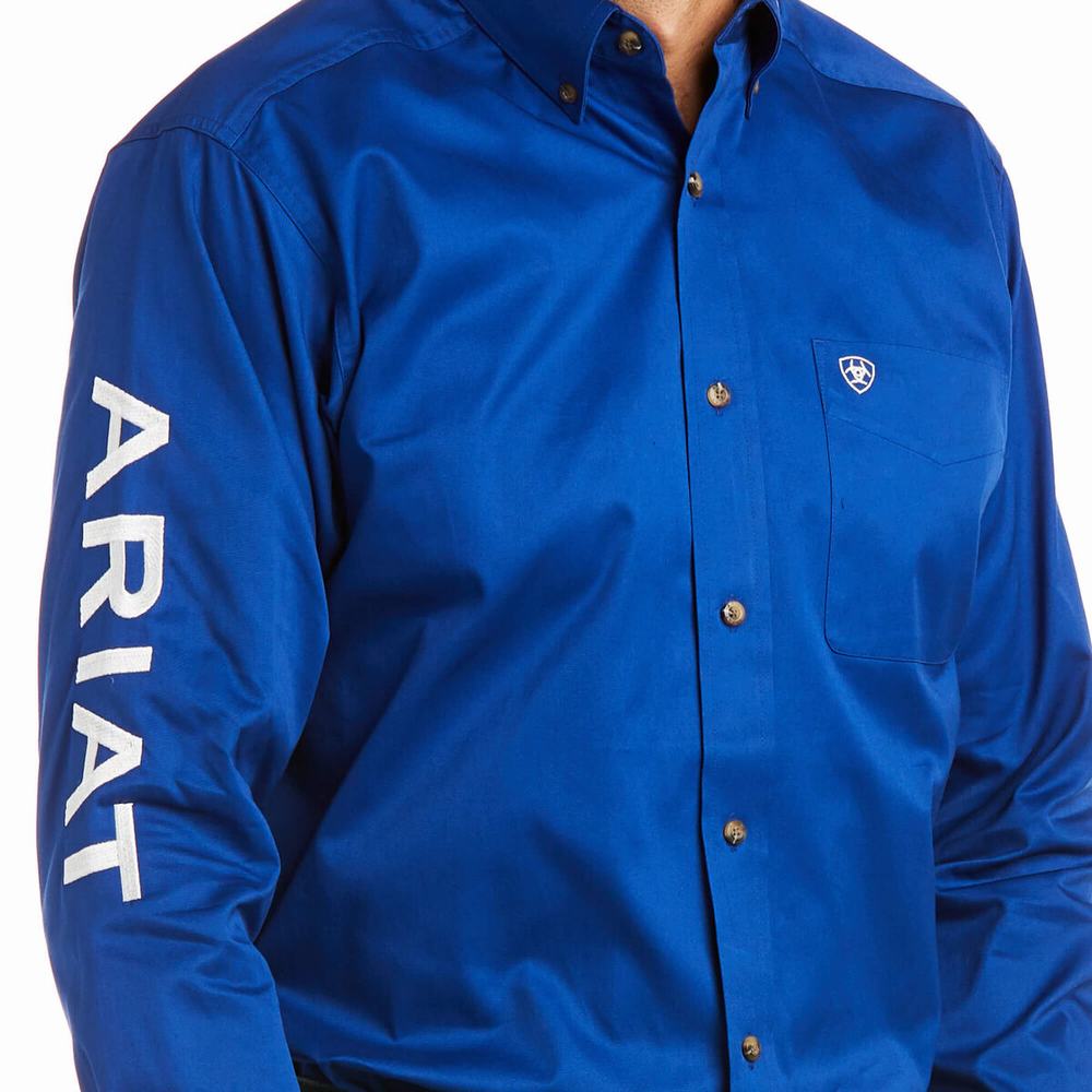 White Men's Ariat Team Logo Twill Fitted Shirts | 9031-LRIMH