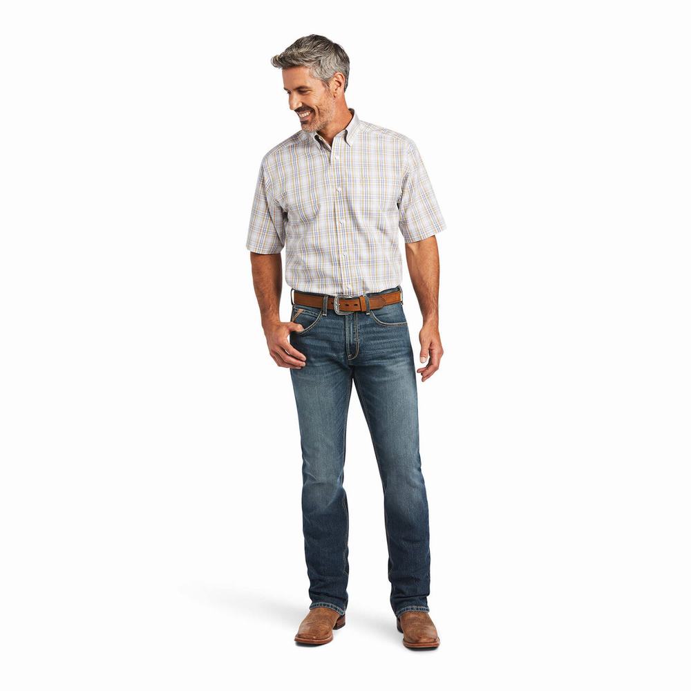 White Men's Ariat Wrinkle Free Evander Classic Fit Shirts | 8320-BJNWH