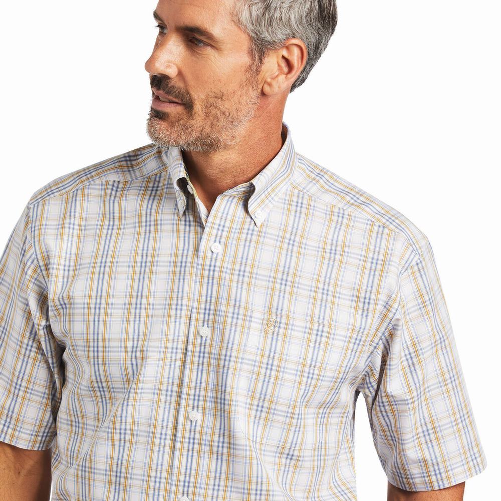 White Men's Ariat Wrinkle Free Evander Classic Fit Shirts | 8320-BJNWH