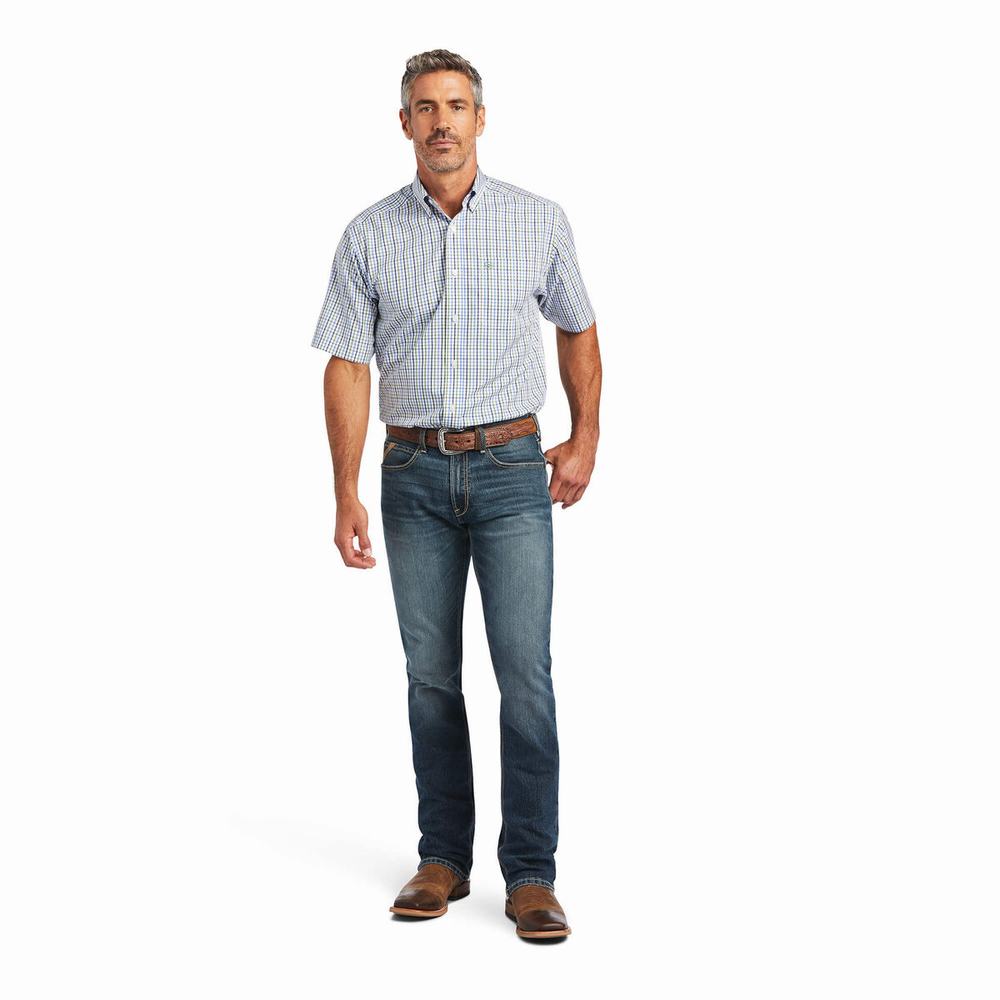 White Men's Ariat Wrinkle Free Everley Classic Fit Shirts | 2158-GTJUP