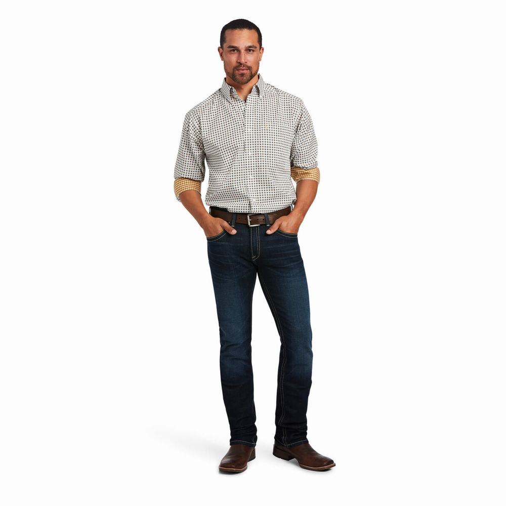 White Men's Ariat Wrinkle Free Hayden Classic Fit Shirts | 1623-IGORT