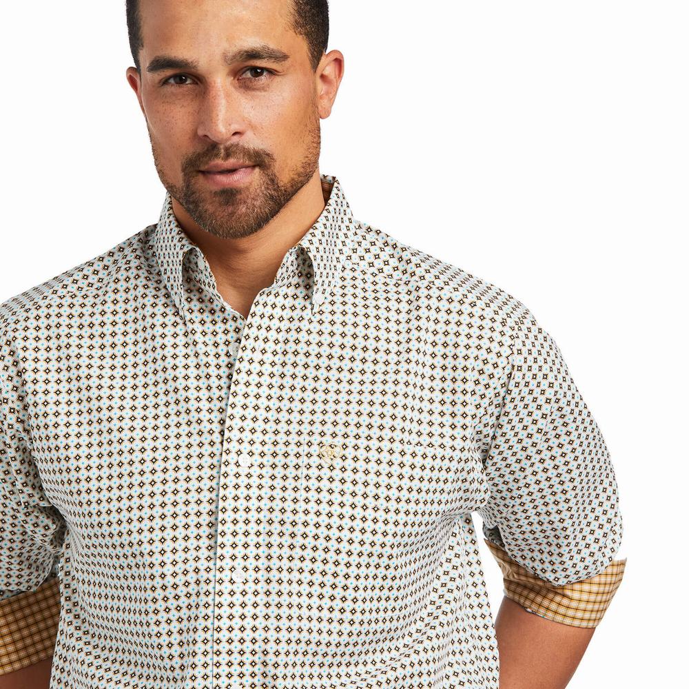 White Men's Ariat Wrinkle Free Hayden Classic Fit Shirts | 1623-IGORT