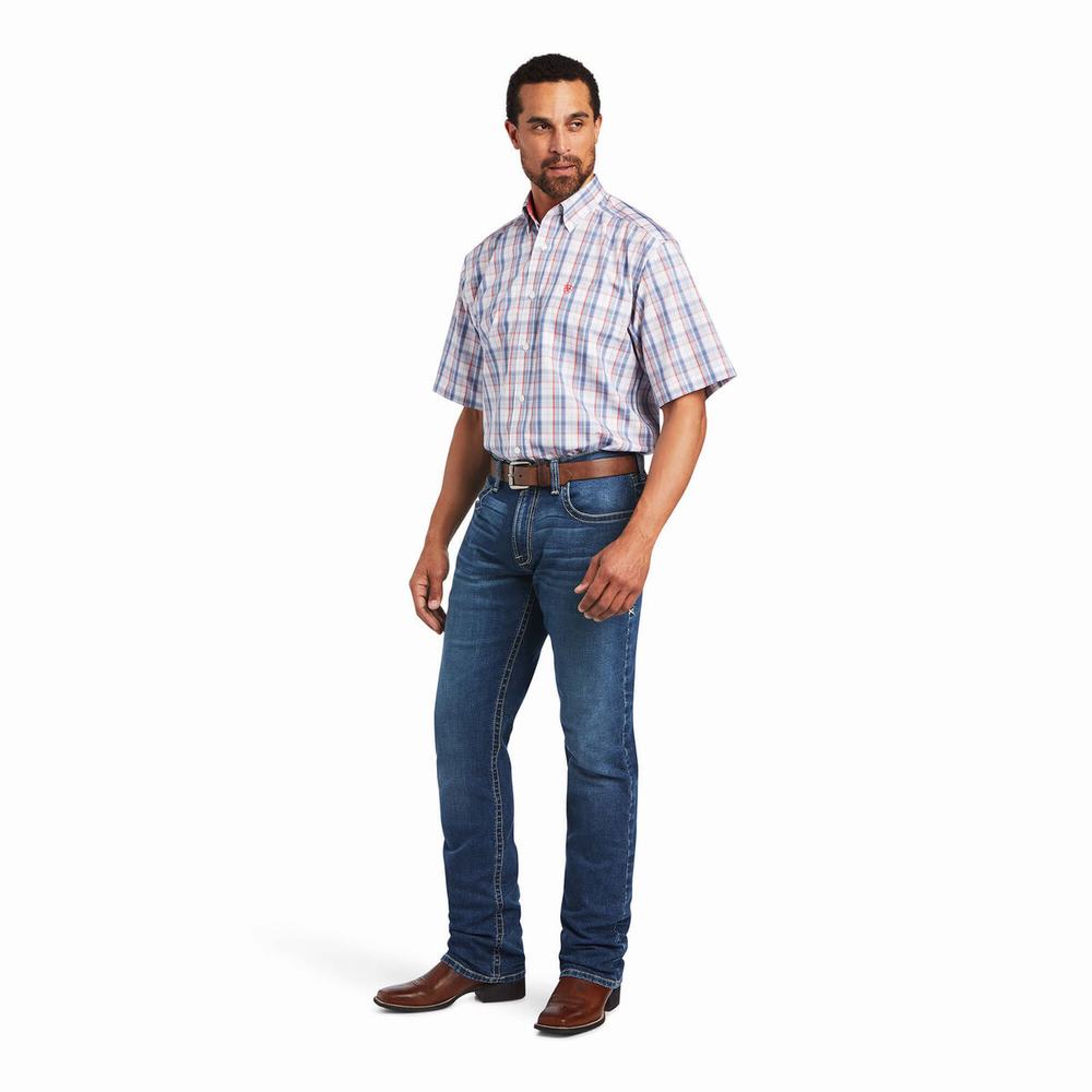 White Men's Ariat Wrinkle Free Nasir Classic Fit Shirts | 2176-VXORB