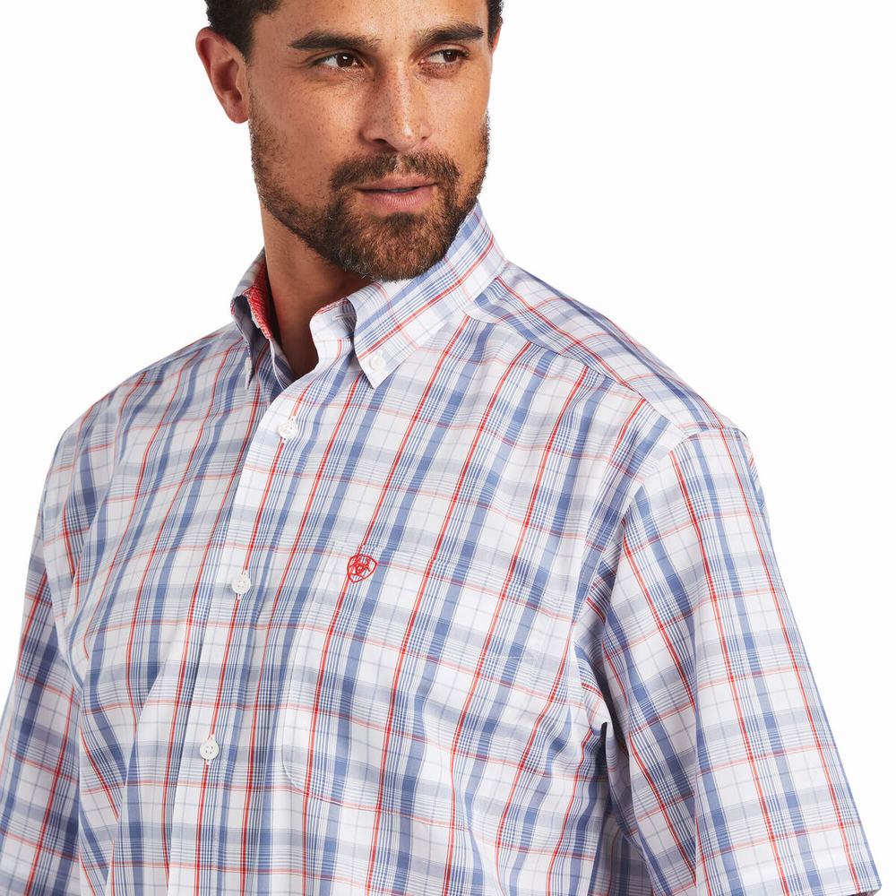 White Men's Ariat Wrinkle Free Nasir Classic Fit Shirts | 2176-VXORB