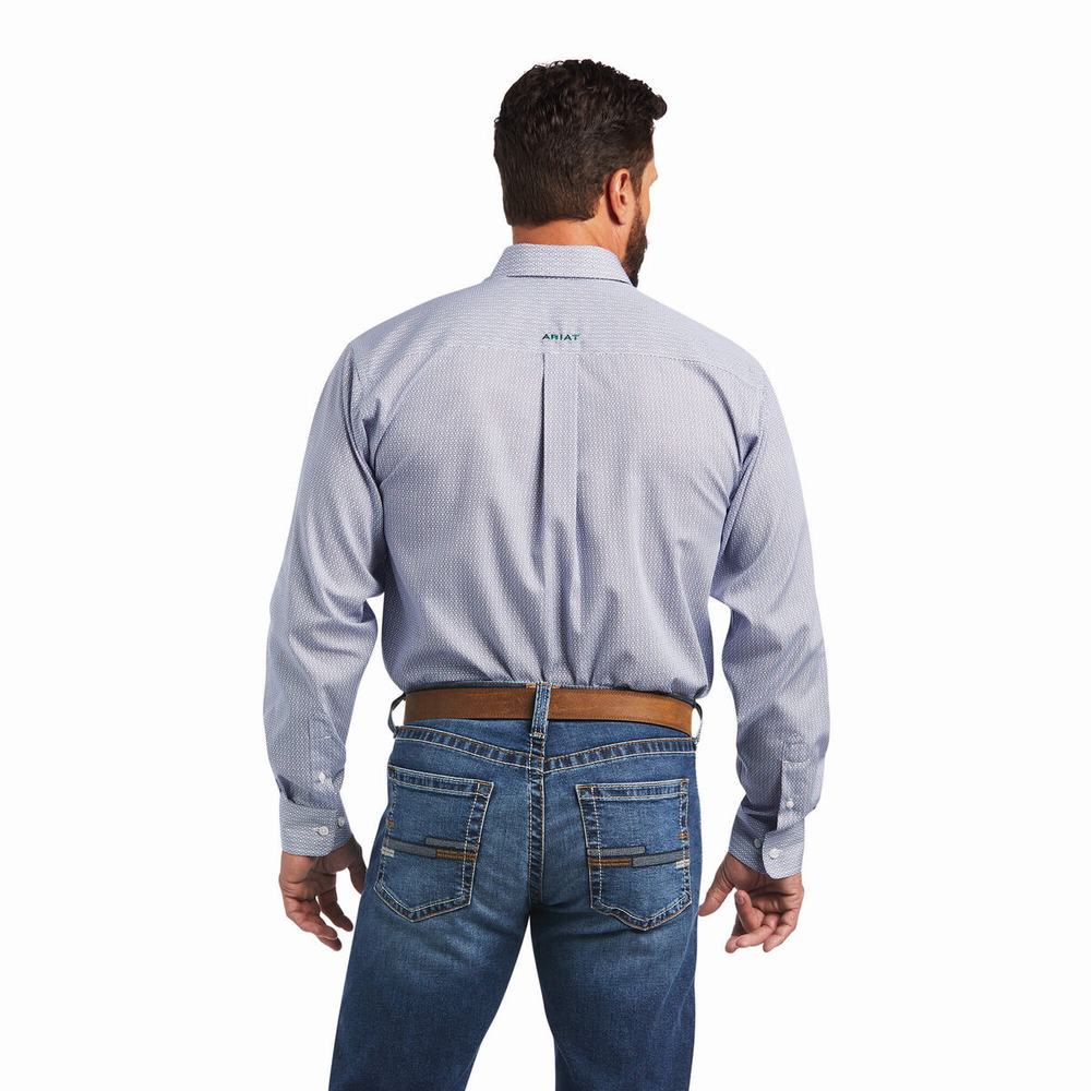 White Men's Ariat Wrinkle Free Sire Classic Fit Shirts | 2940-ACUEB