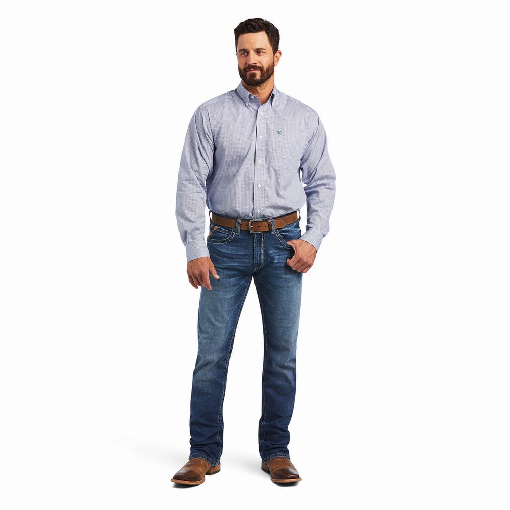 White Men's Ariat Wrinkle Free Sire Classic Fit Shirts | 2940-ACUEB