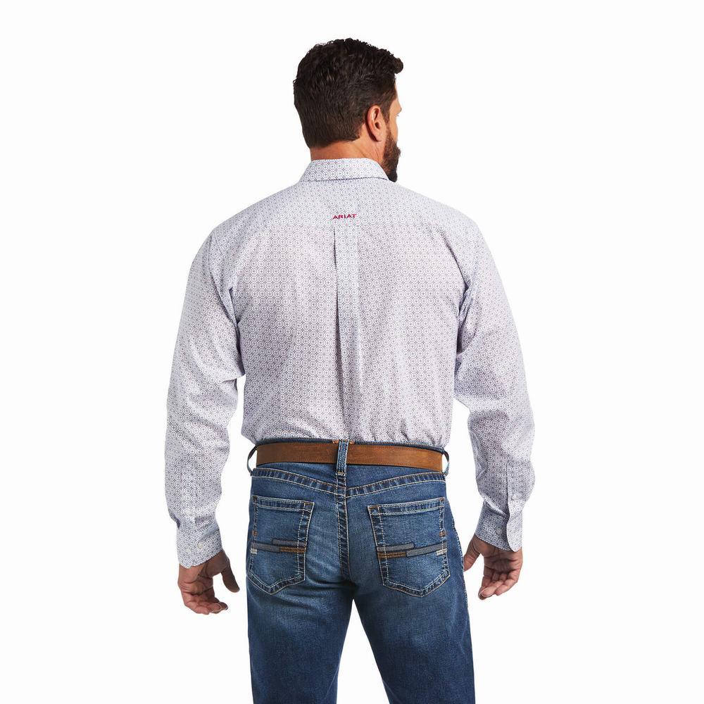 White Men's Ariat Wrinkle Free Sloan Classic Fit Shirts | 6947-HODPL